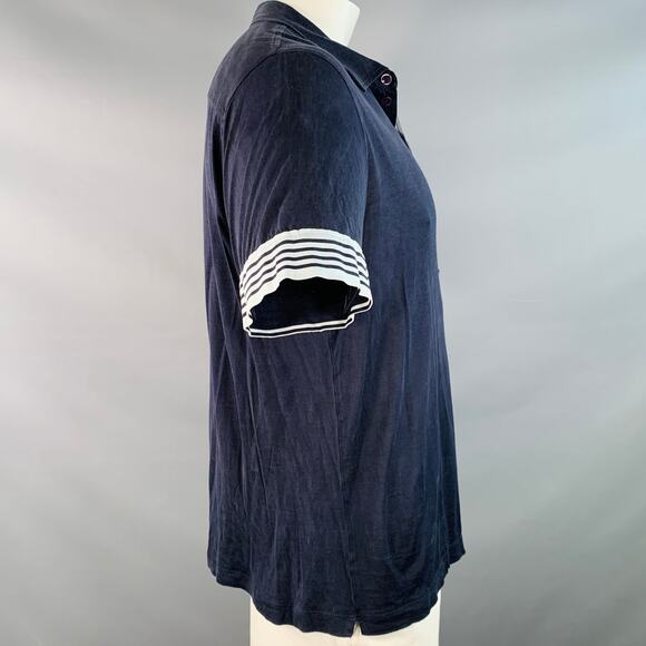 GIORGIO ARMANI Size L Navy Blue Contrast Trim Silk Blend Short Sleeve Polo - Picture 2 of 5